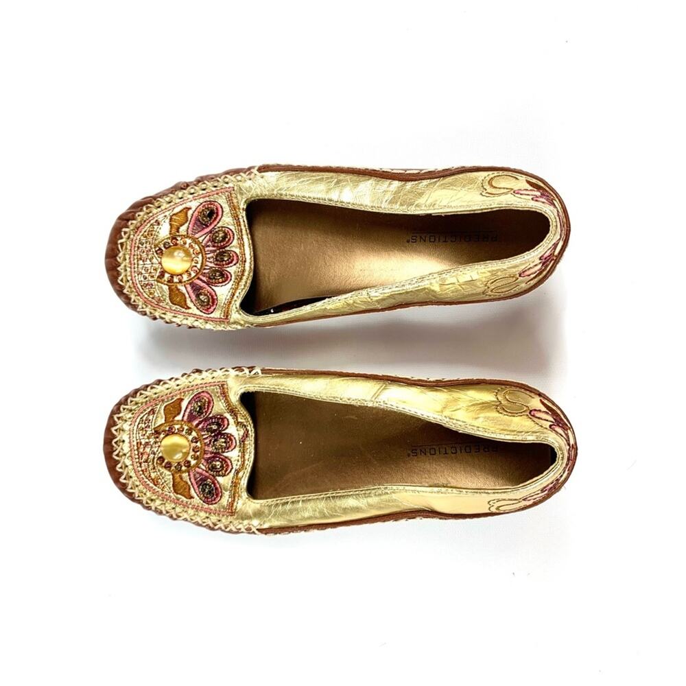 Gold Embroidered Jewel Embellished Leather Moccasins Loafers Gypsy Flats
